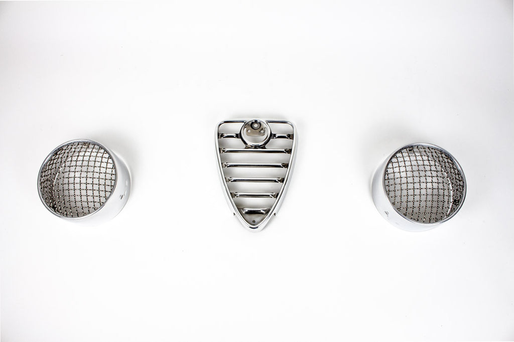 Aluminium Scheinwerfer-Ringe mit Gitter inkl. Kühlerherz für Alfa Bertone GT / GTAm / GTV Typ 105 (SET)